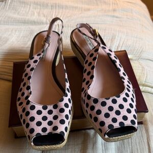 Via Spiga Pink Polka Dot Peep-Toe Slingback Espadrille Wedges